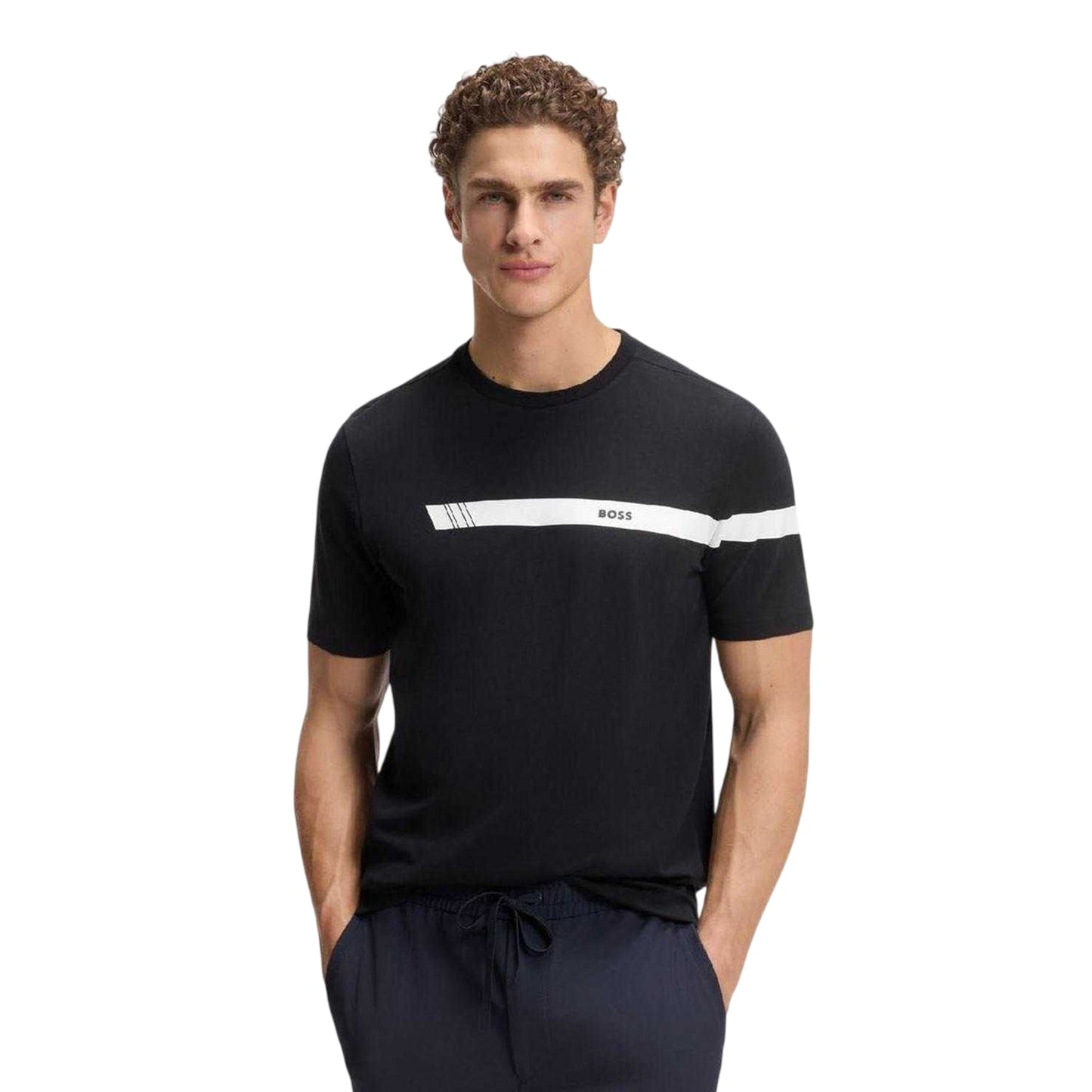 Dark Blue - Side - Boss Mens Colour Stripe Regular T-Shirt