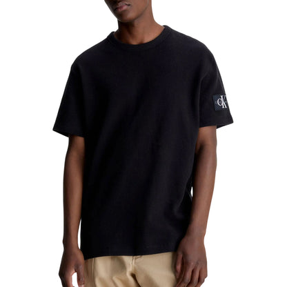 Black - Side - Calvin Klein Mens Waffle Boxy T-Shirt