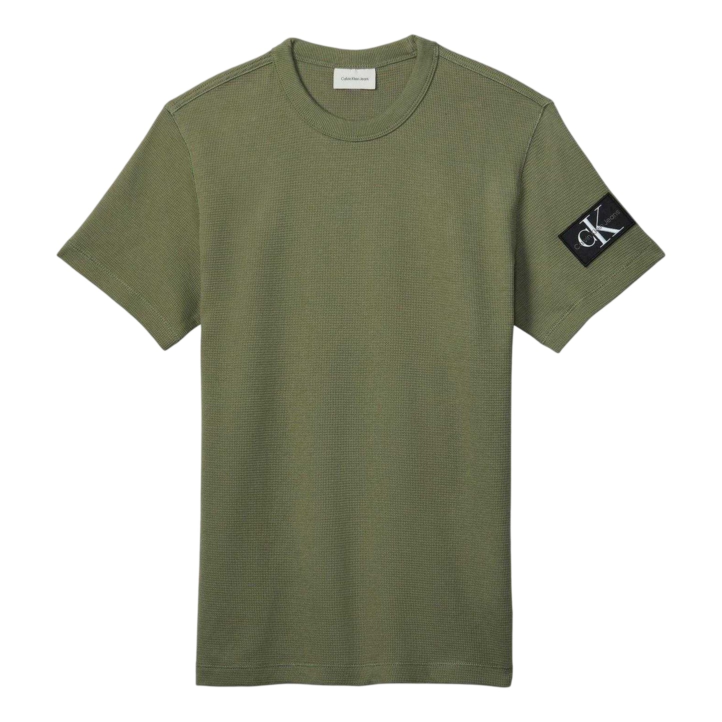 Deep Lichen Green - Front - Calvin Klein Mens Waffle Boxy T-Shirt