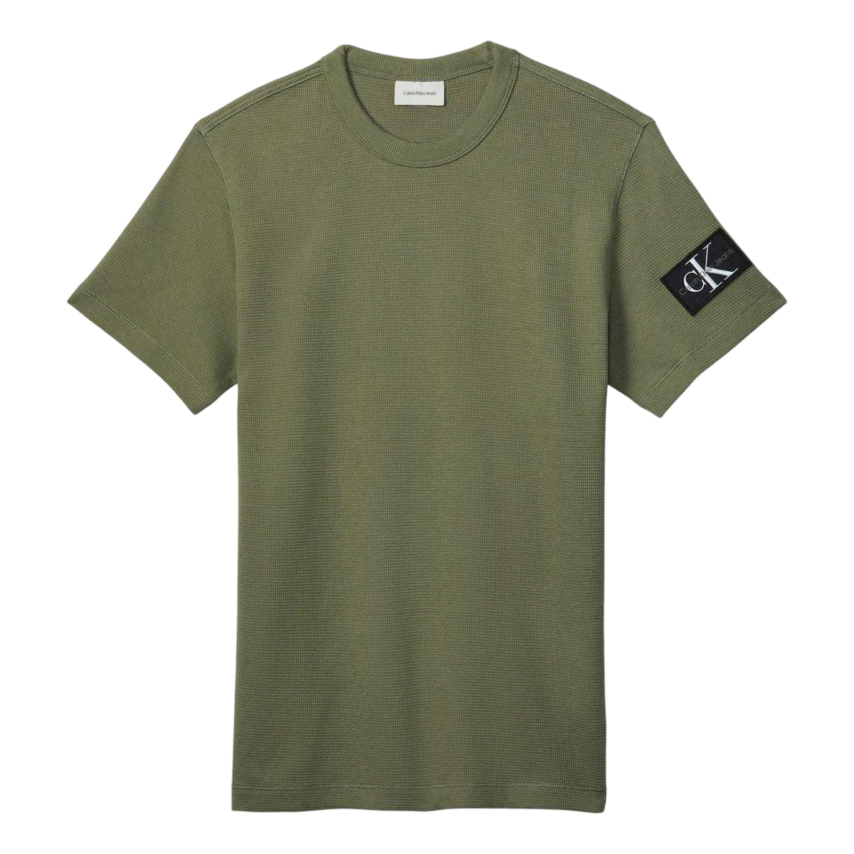 Deep Lichen Green - Front - Calvin Klein Mens Waffle Boxy T-Shirt
