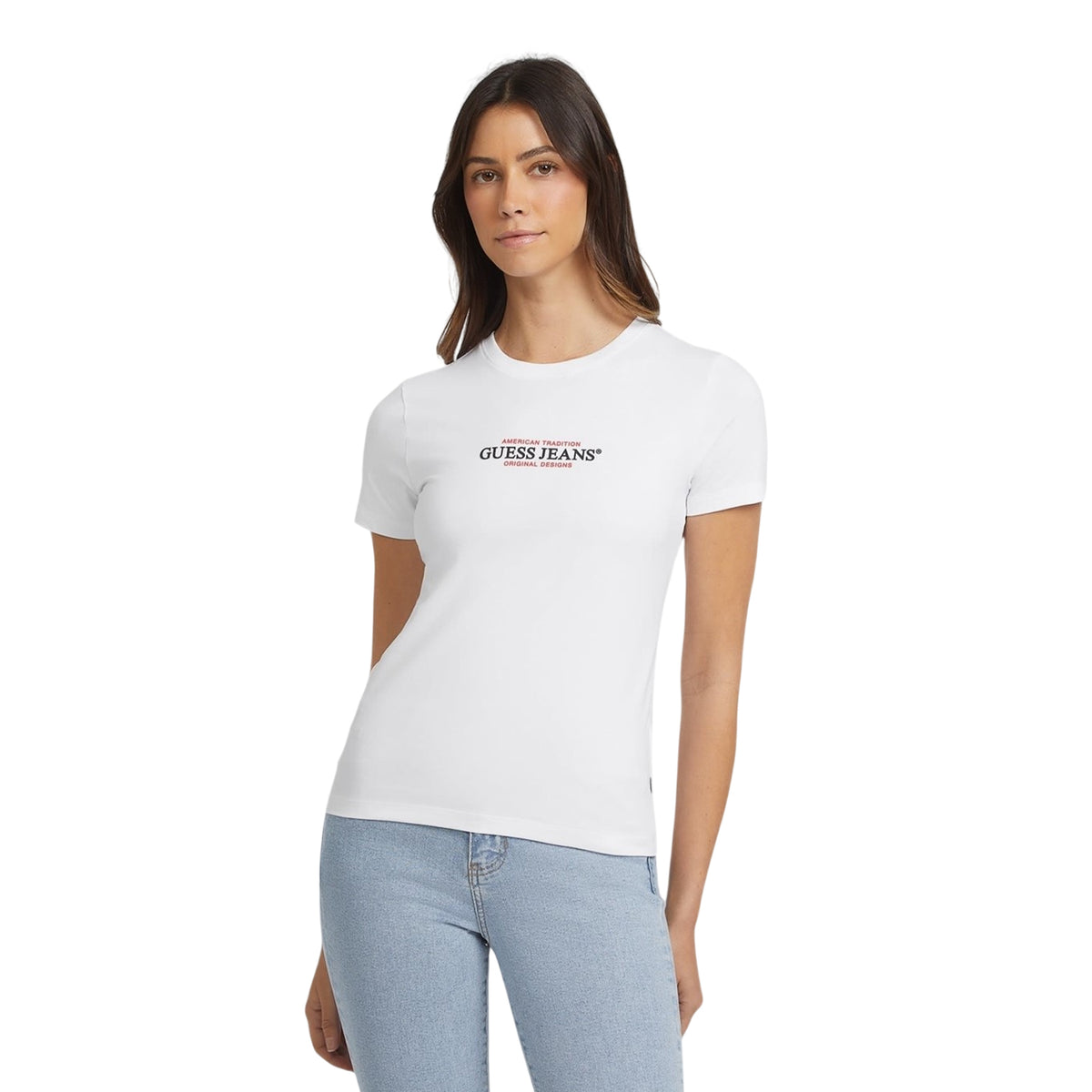 Pure White - Front - Guess Womens-Ladies GJ American Graphic Print Cropped Fitted T-Shirt