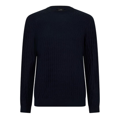 Navy - Front - Armani Exchange Mens Textured Knit Pullover