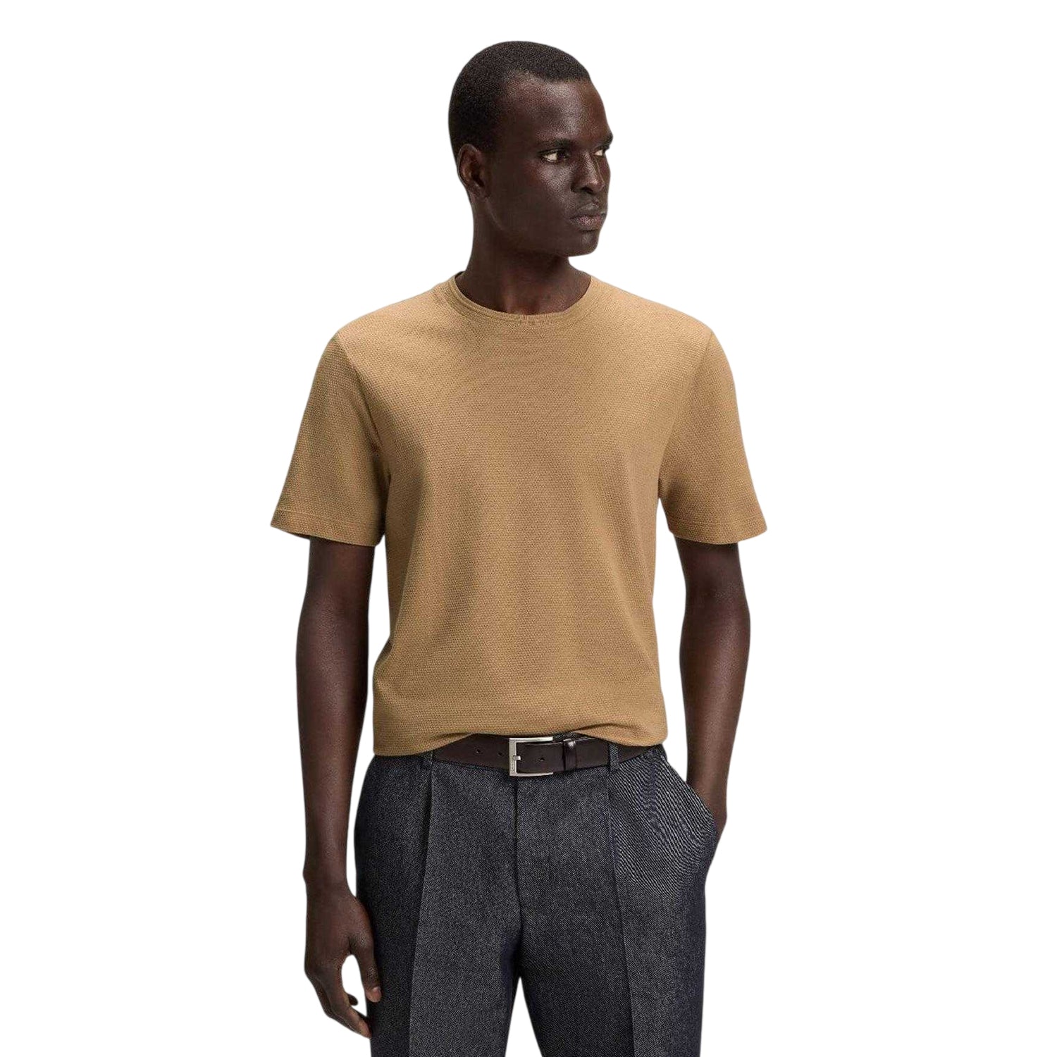 Beige - Side - Boss Mens Bubble Regular T-Shirt