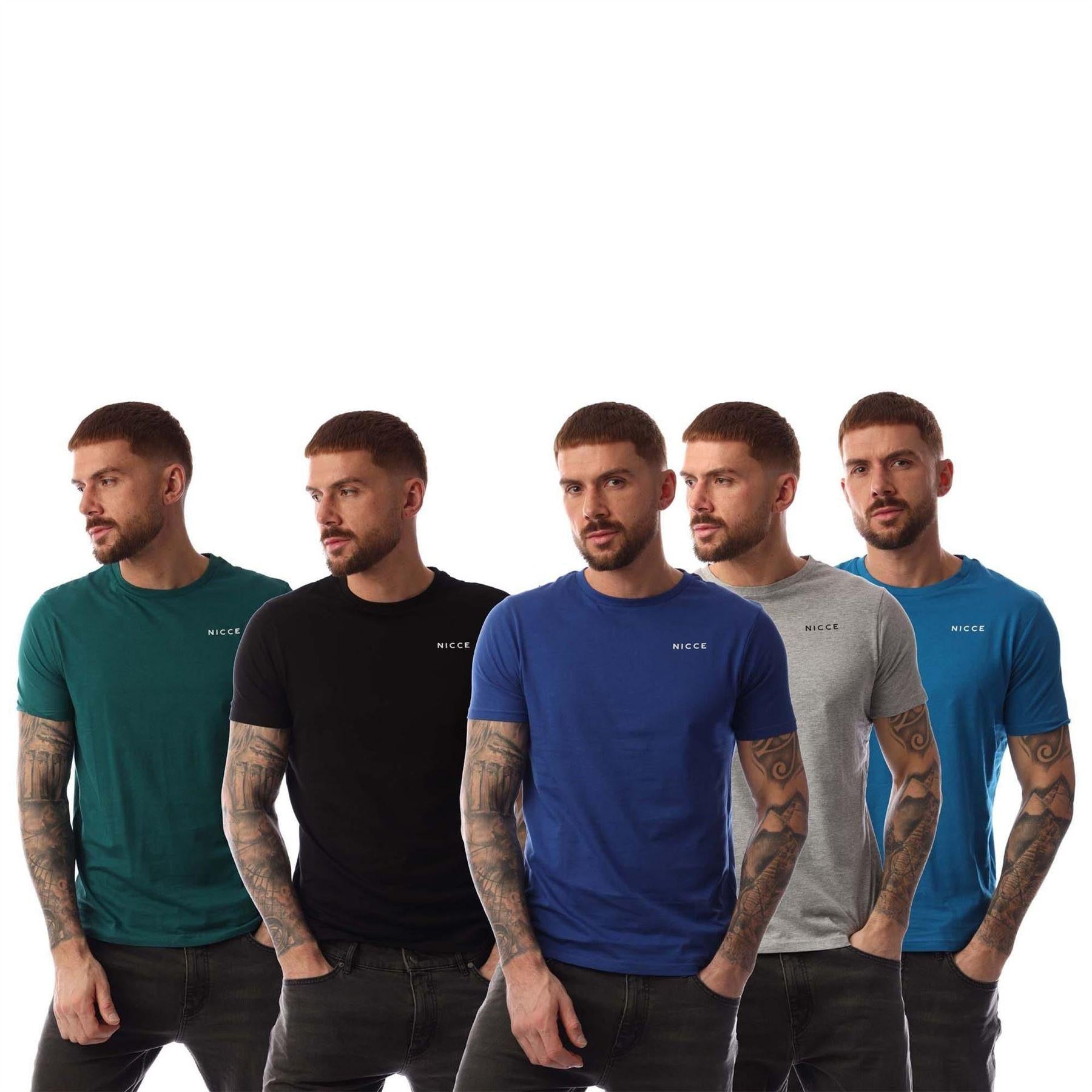 Multicoloured - Front - Nicce Mens Mexbo Plain Crew Neck Slim T-Shirt (Pack of 5)