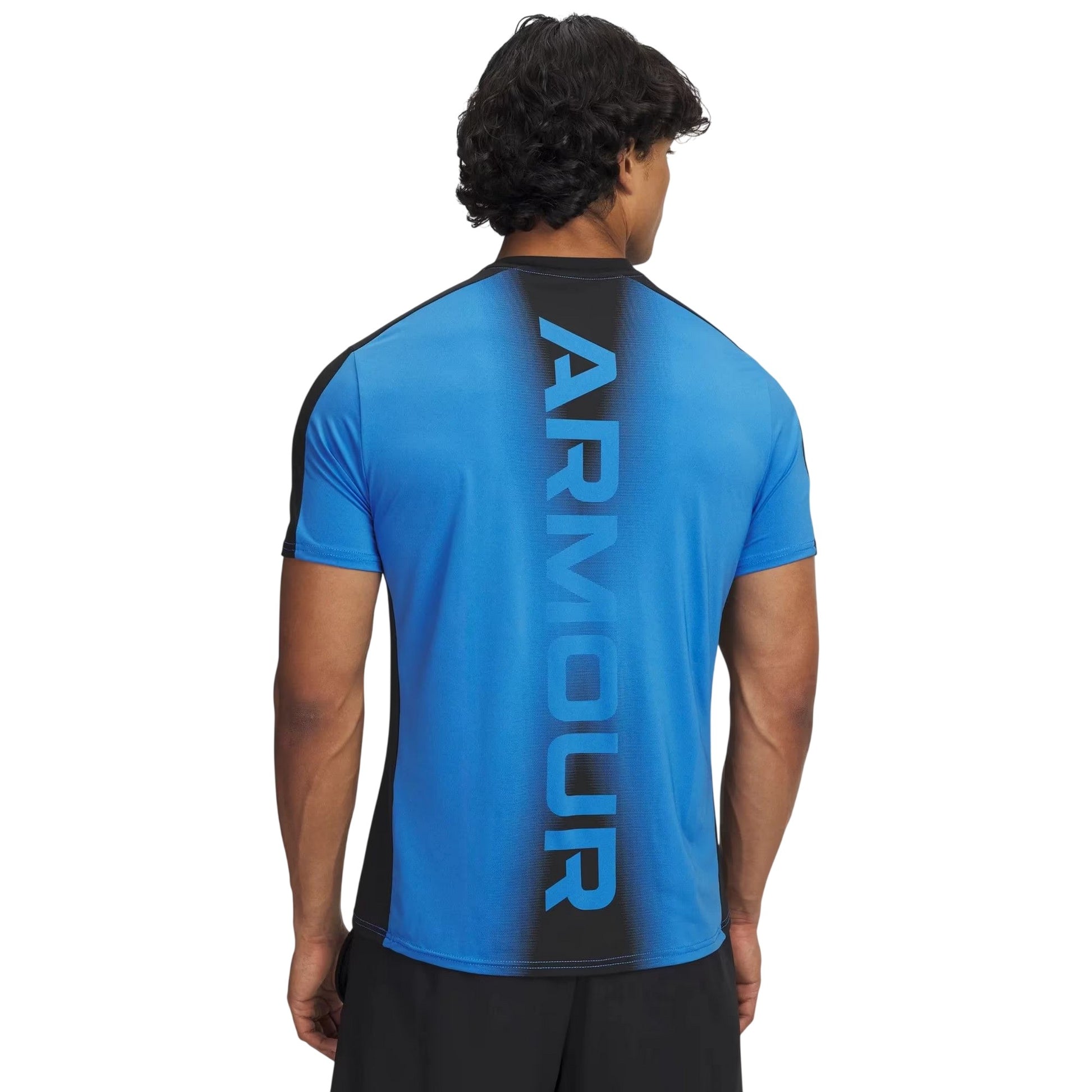 Atlantis-Blue - Back - Under Armour Mens HG Wordmark Two Tone Slim T-Shirt