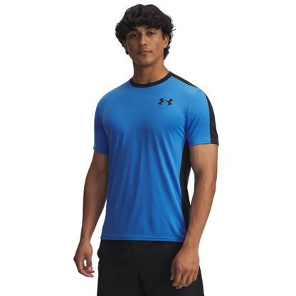 Atlantis-Blue - Front - Under Armour Mens HG Wordmark Two Tone Slim T-Shirt
