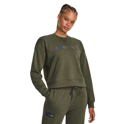 Green - Side - Under Armour Womens-Ladies Project Rock Back Print Sweatshirt
