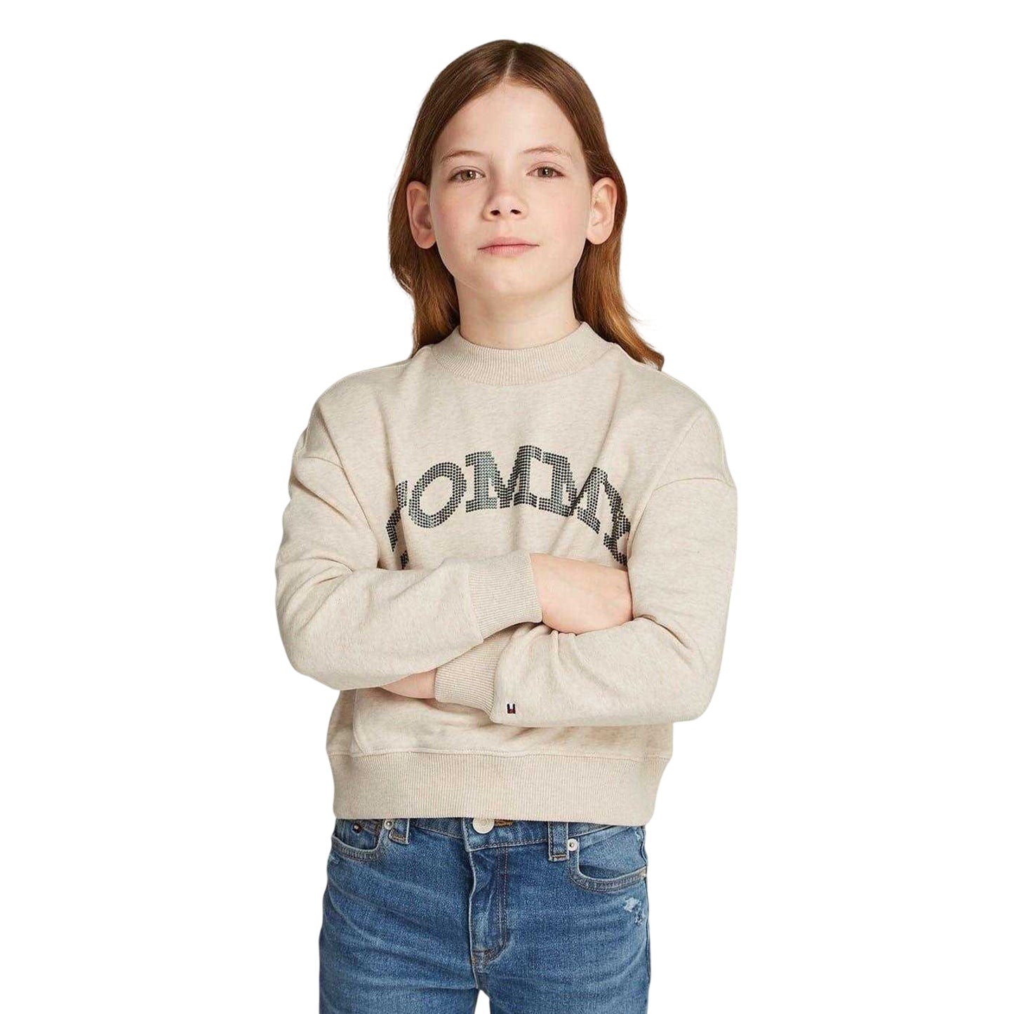 Oat Cream - Side - Tommy Hilfiger Childrens-Kids Foil Crew Neck Sweatshirt