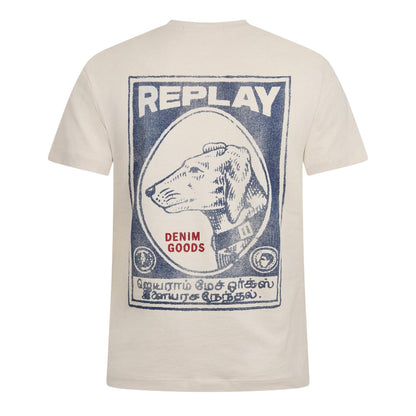 White - Back - Replay Mens Dog Slim T-Shirt