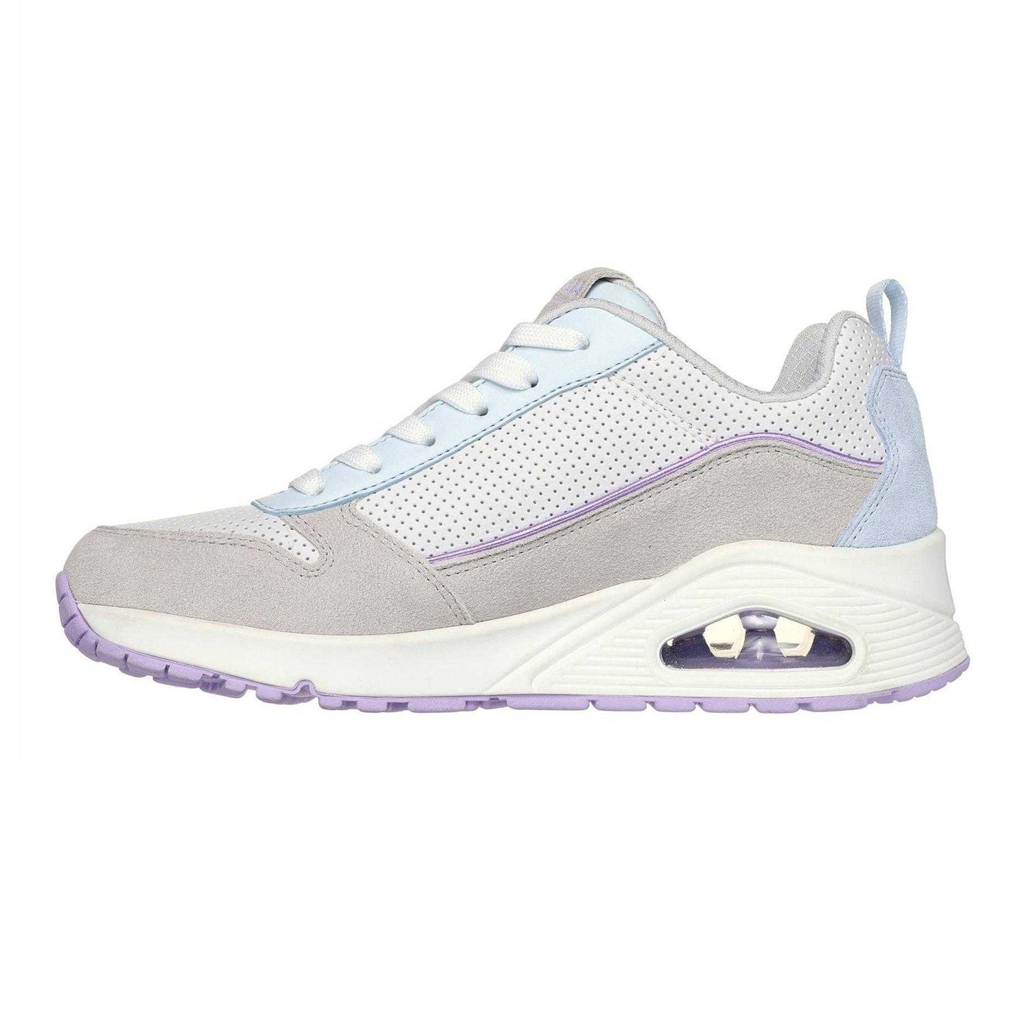 Grey-Light Blue - Back - Skechers Womens-Ladies Uno Stand On Air Suede Trainers