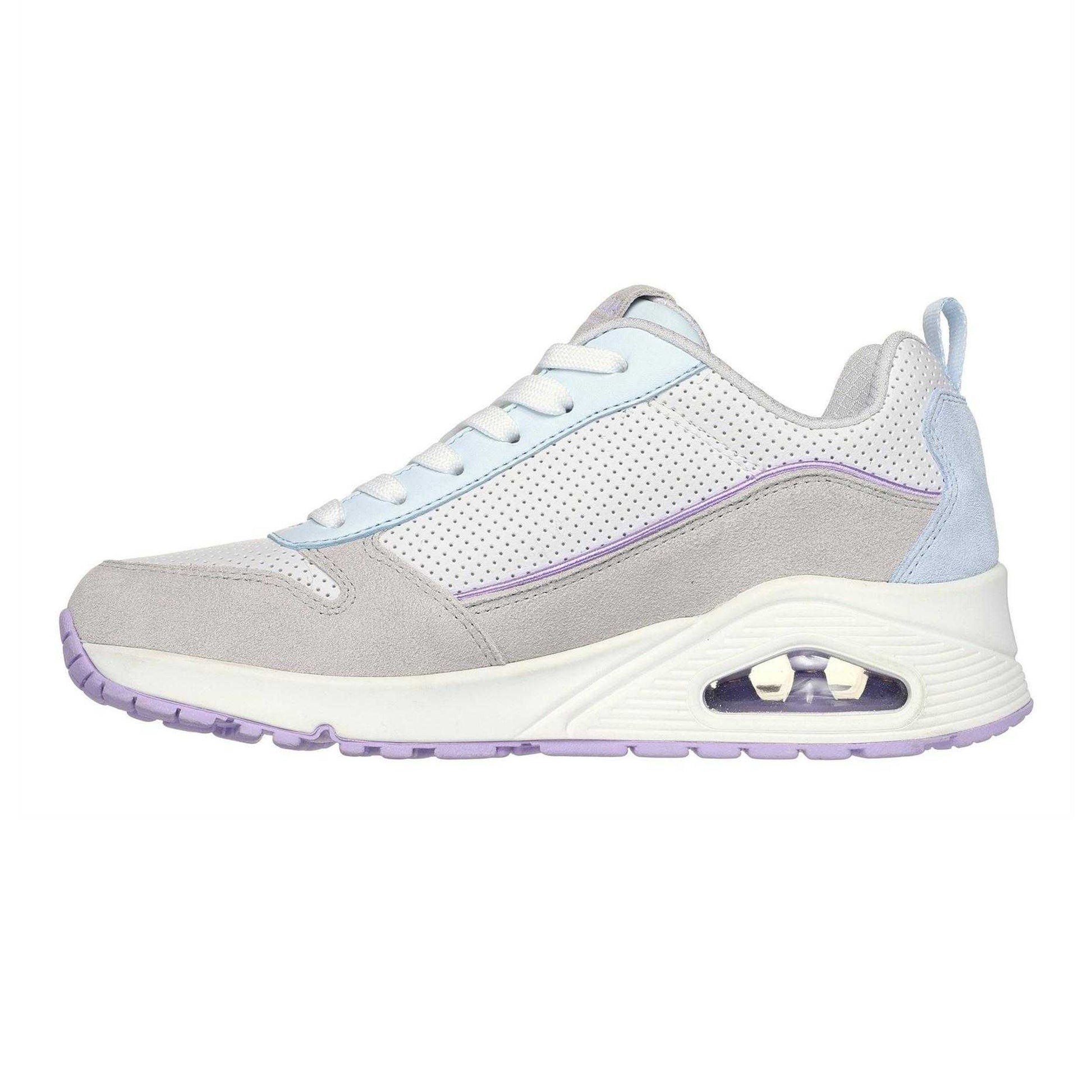 Grey-Light Blue - Back - Skechers Womens-Ladies Uno Stand On Air Suede Trainers