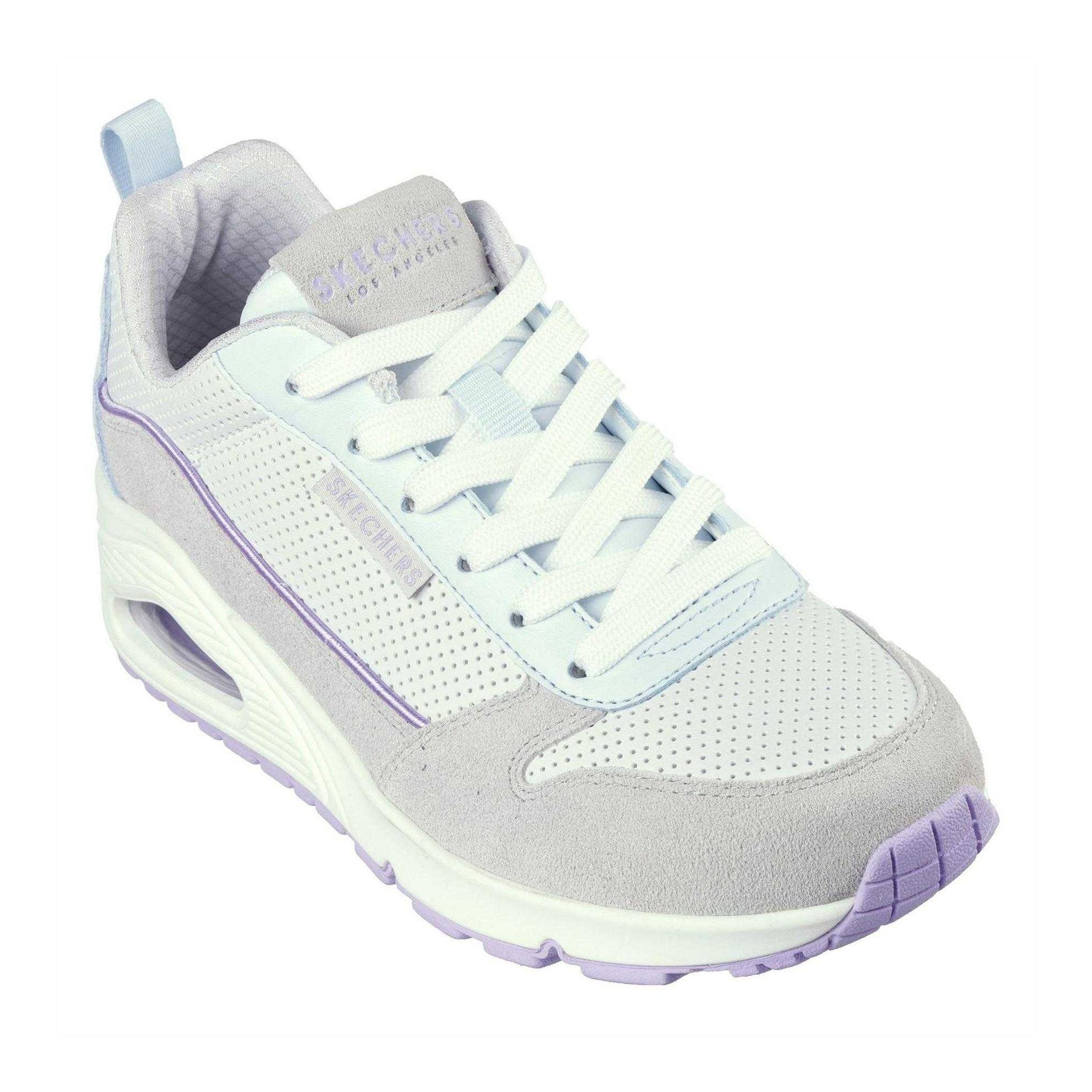 Grey-Light Blue - Pack Shot - Skechers Womens-Ladies Uno Stand On Air Suede Trainers