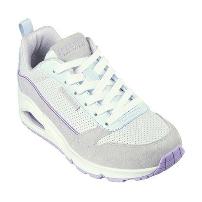 Grey-Light Blue - Pack Shot - Skechers Womens-Ladies Uno Stand On Air Suede Trainers