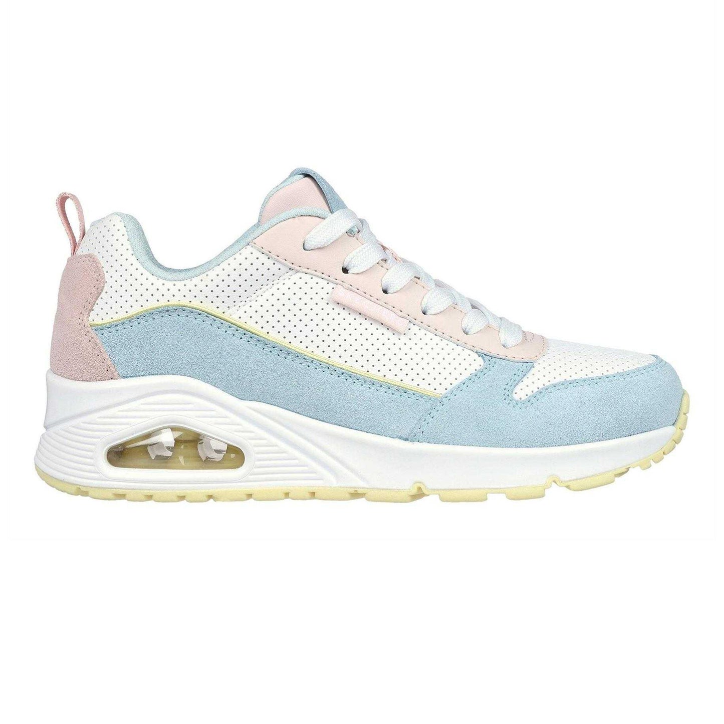 Light Blue-Pink - Front - Skechers Womens-Ladies Uno Stand On Air Suede Trainers