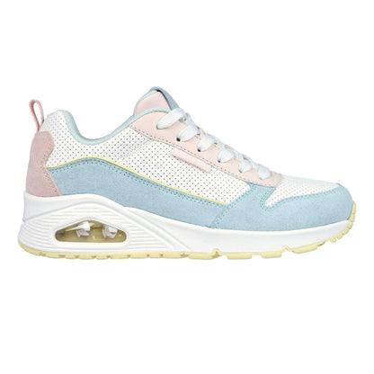 Light Blue-Pink - Front - Skechers Womens-Ladies Uno Stand On Air Suede Trainers