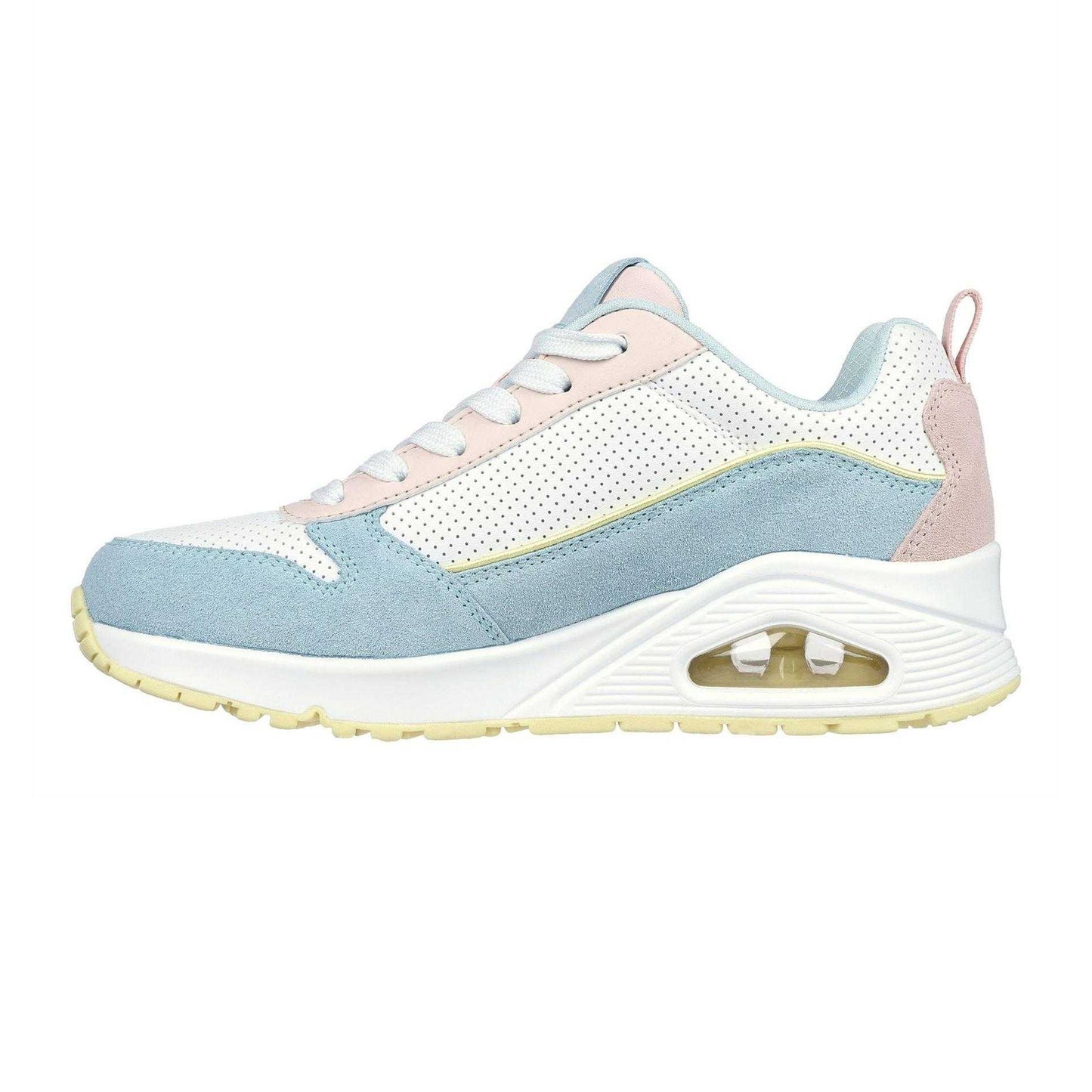 Light Blue-Pink - Back - Skechers Womens-Ladies Uno Stand On Air Suede Trainers