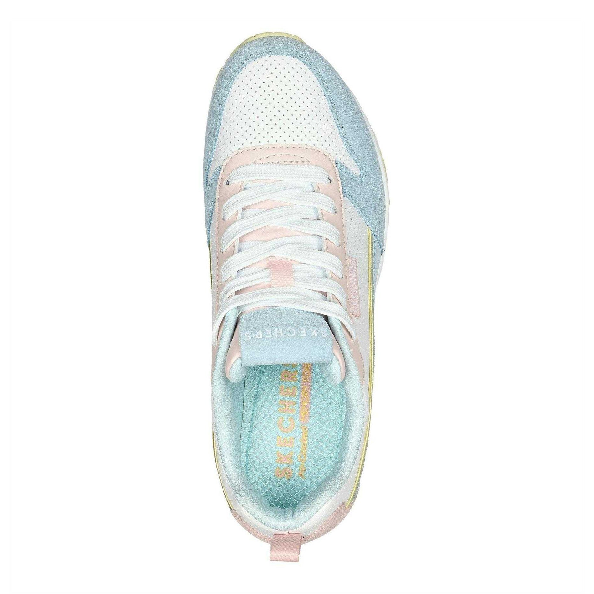 Light Blue-Pink - Side - Skechers Womens-Ladies Uno Stand On Air Suede Trainers