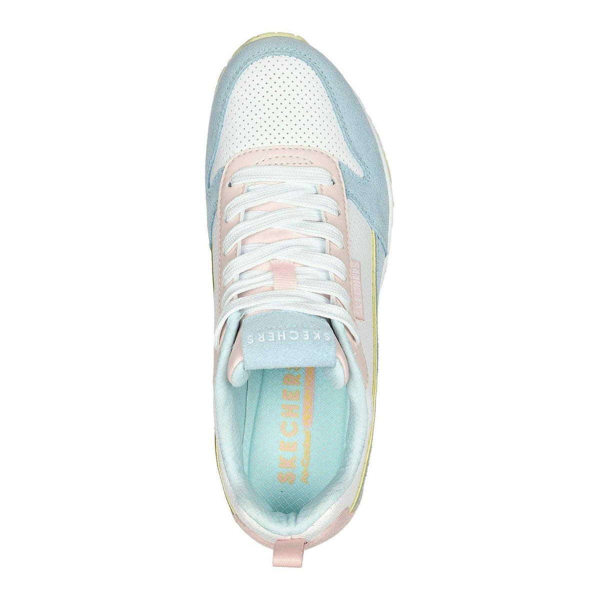 Light Blue-Pink - Side - Skechers Womens-Ladies Uno Stand On Air Suede Trainers