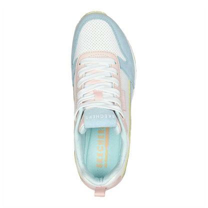 Light Blue-Pink - Side - Skechers Womens-Ladies Uno Stand On Air Suede Trainers