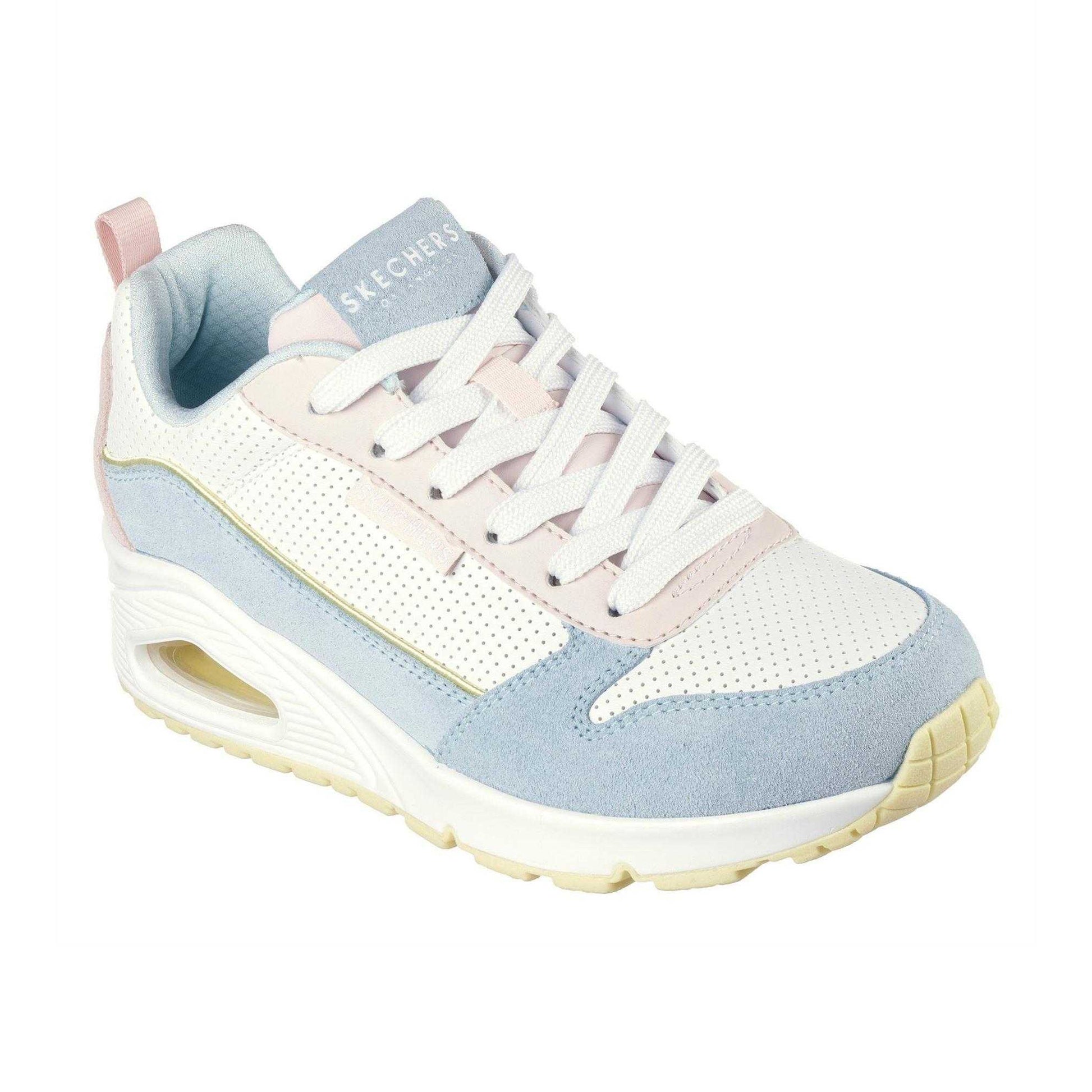 Light Blue-Pink - Pack Shot - Skechers Womens-Ladies Uno Stand On Air Suede Trainers
