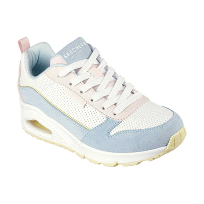 Light Blue-Pink - Pack Shot - Skechers Womens-Ladies Uno Stand On Air Suede Trainers