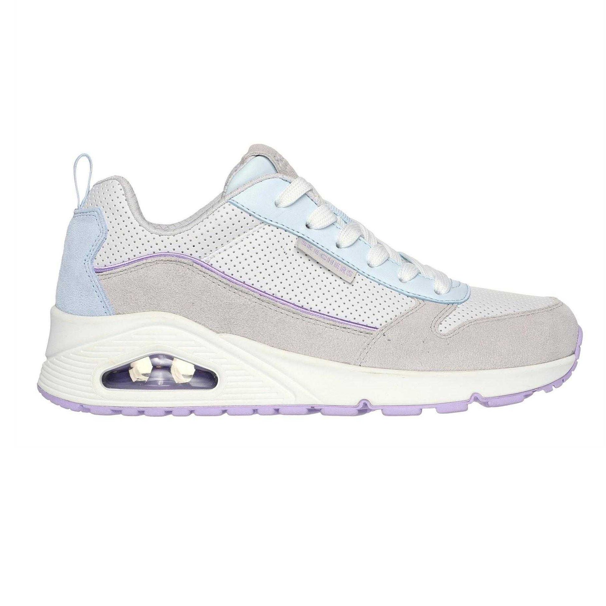 Grey-Light Blue - Front - Skechers Womens-Ladies Uno Stand On Air Suede Trainers