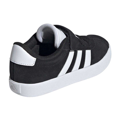 Black-White - Back - Adidas Boys VL Court 3.0 3 Stripes Suede Trim Trainers