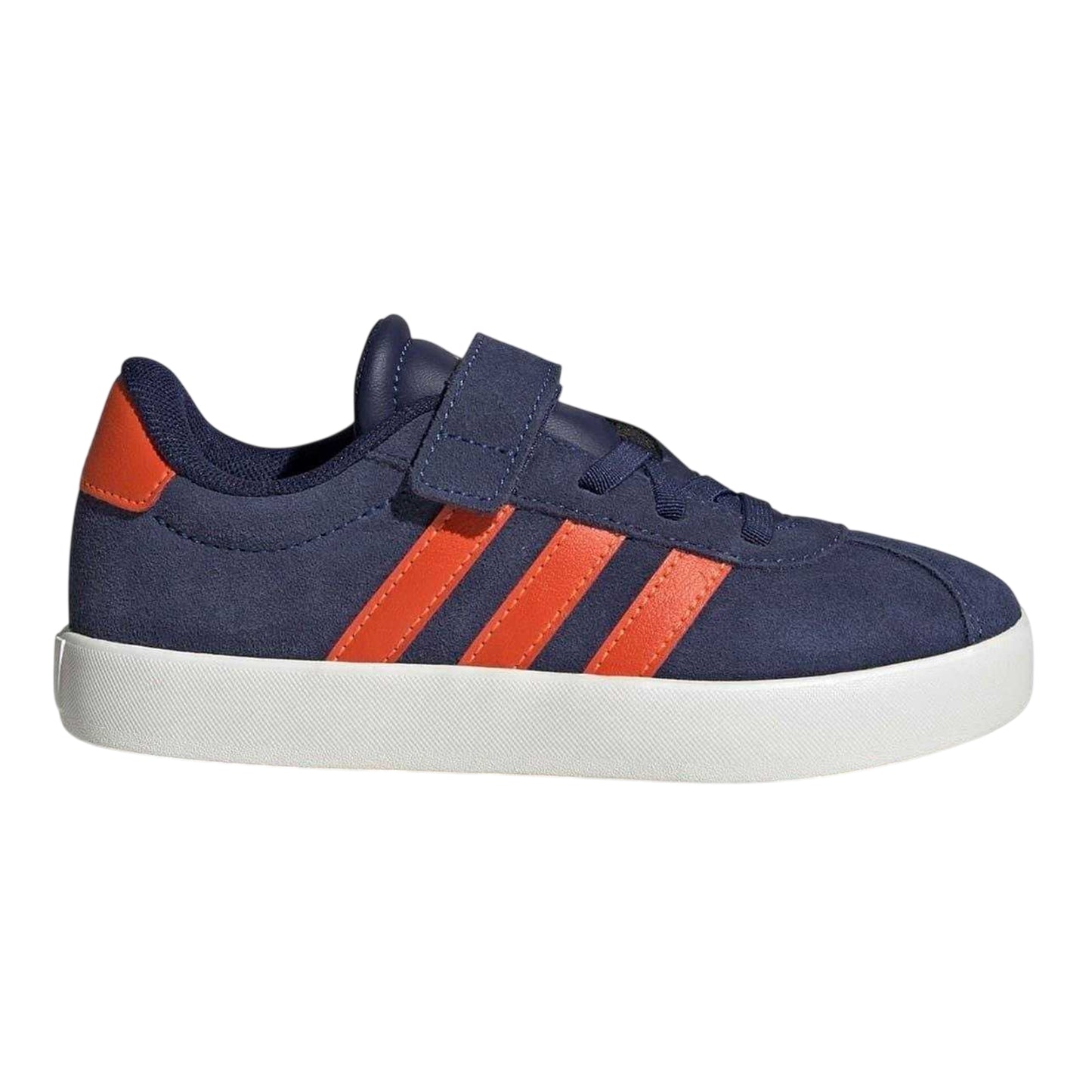 Dark Blue-Orange - Front - Adidas Boys VL Court 3.0 3 Stripes Suede Trim Trainers