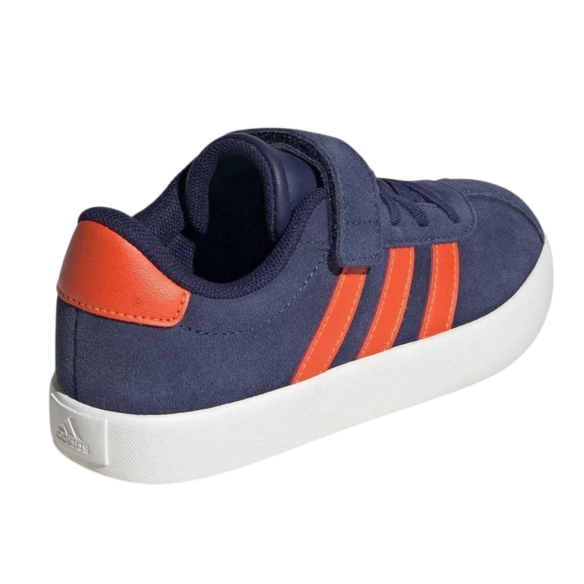 Dark Blue-Orange - Back - Adidas Boys VL Court 3.0 3 Stripes Suede Trim Trainers