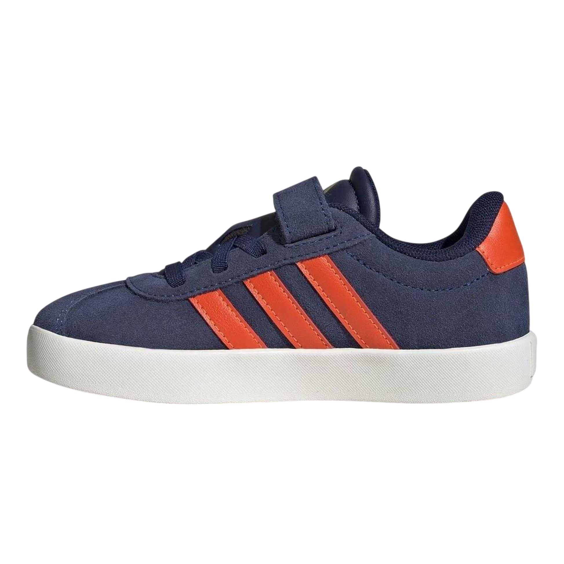 Dark Blue-Orange - Side - Adidas Boys VL Court 3.0 3 Stripes Suede Trim Trainers