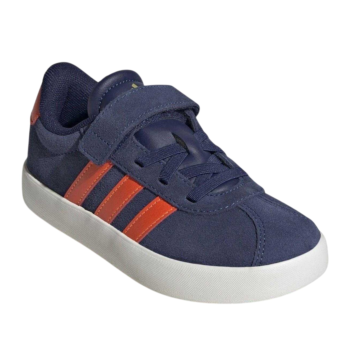 Dark Blue-Orange - Pack Shot - Adidas Boys VL Court 3.0 3 Stripes Suede Trim Trainers