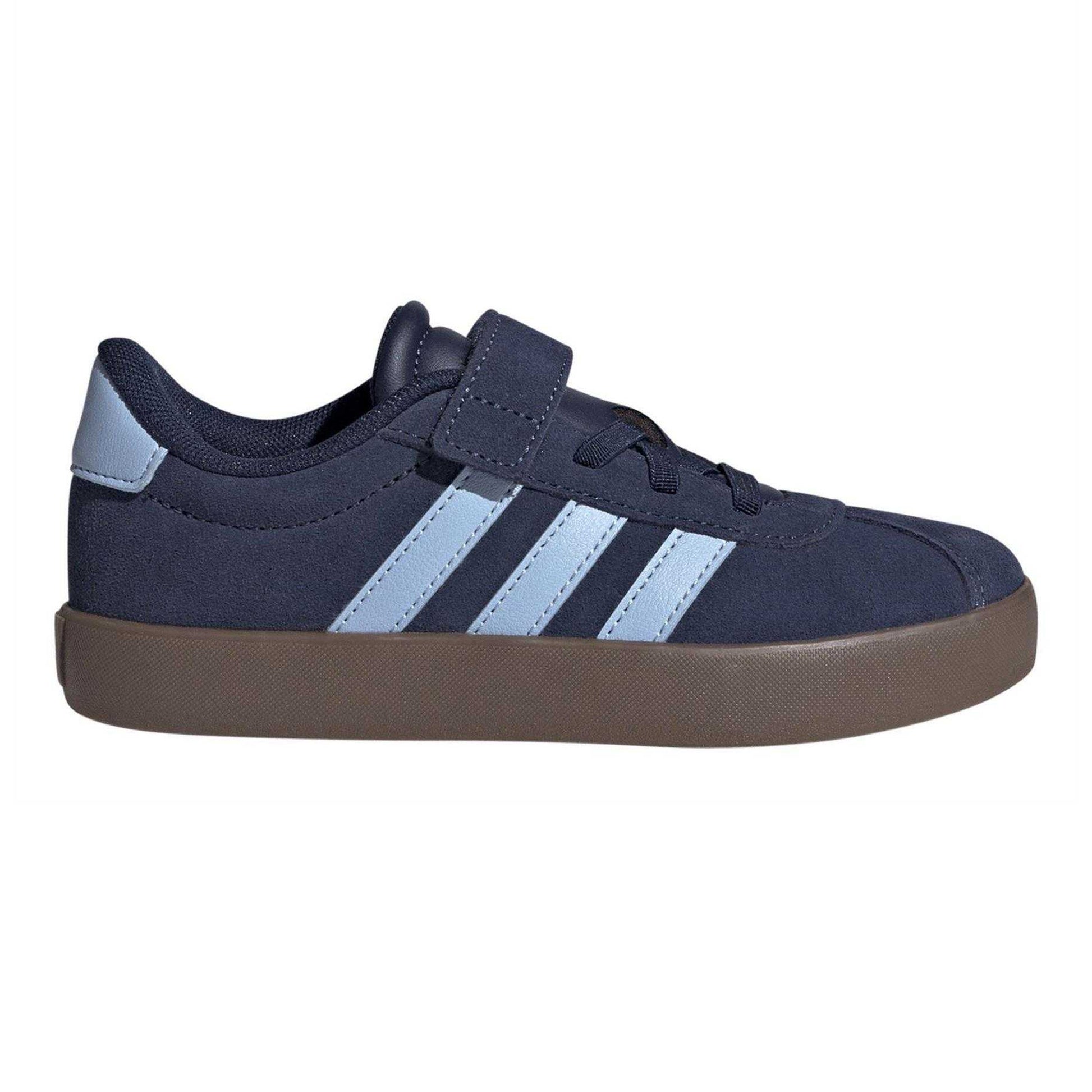 Night Indigo - Front - Adidas Boys VL Court 3.0 3 Stripes Suede Trim Trainers
