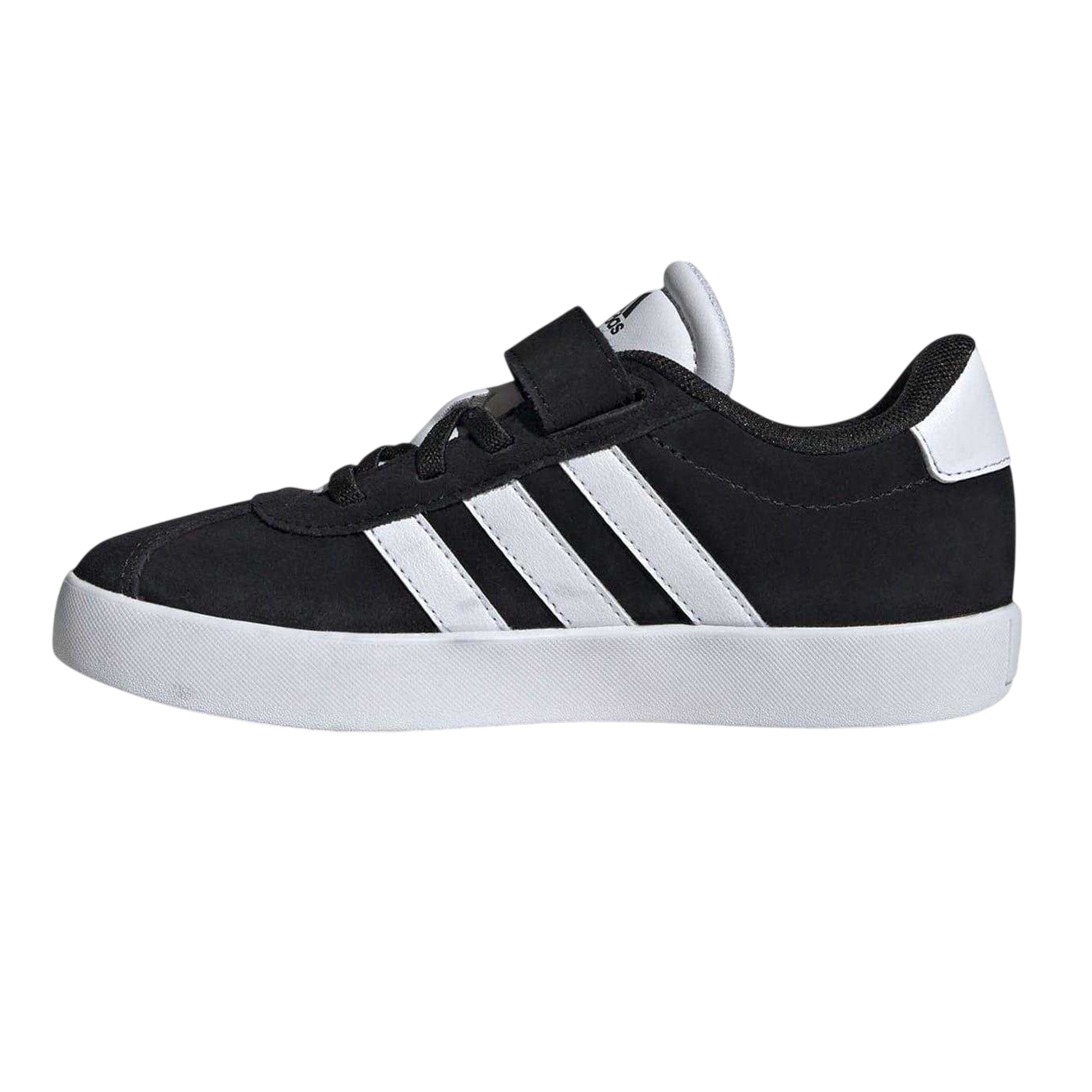 Black-White - Side - Adidas Boys VL Court 3.0 3 Stripes Suede Trim Trainers