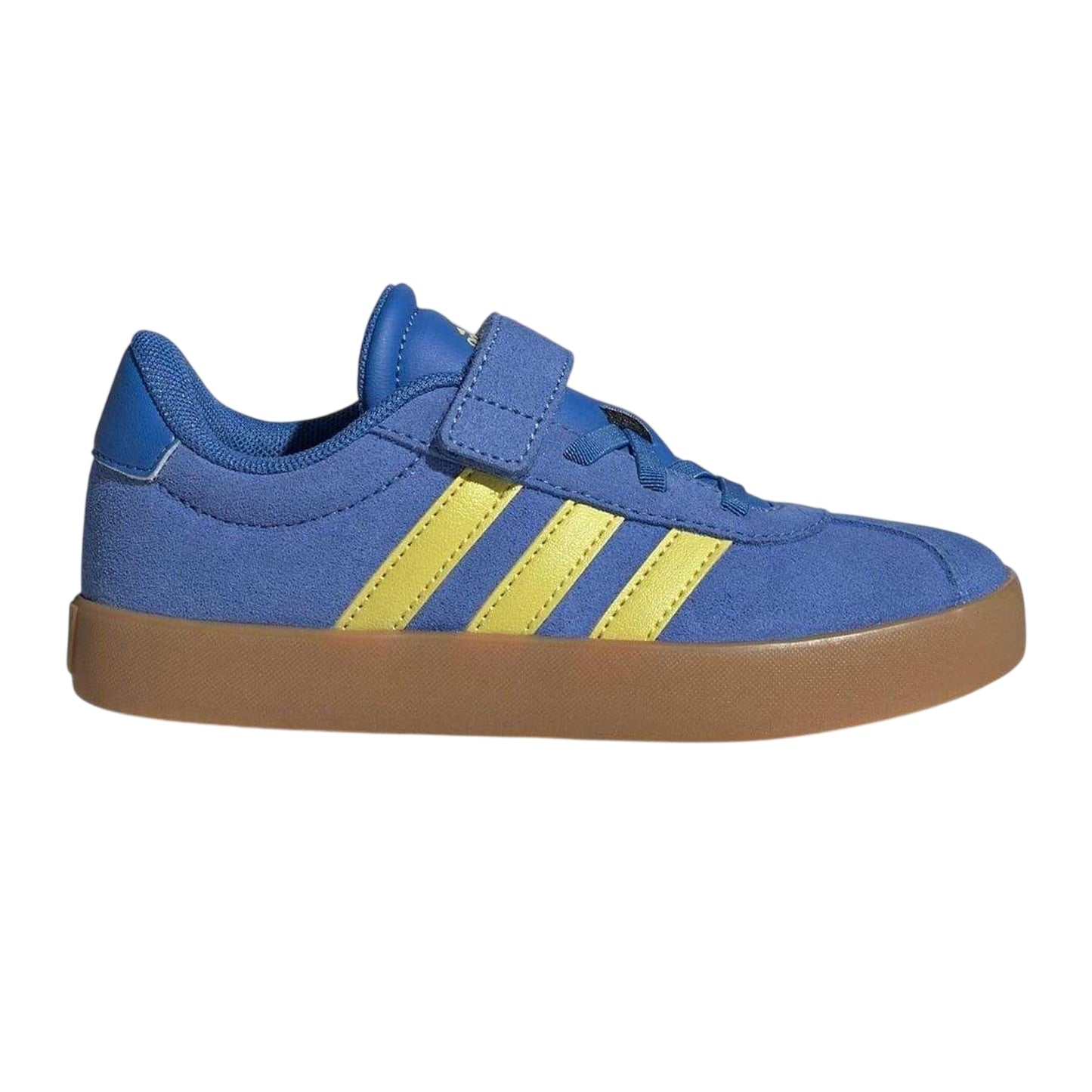 Royal Blue-Yellow Sulphur - Front - Adidas Boys VL Court 3.0 3 Stripes Suede Trim Trainers