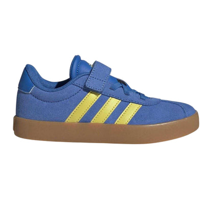 Royal Blue-Yellow Sulphur - Front - Adidas Boys VL Court 3.0 3 Stripes Suede Trim Trainers