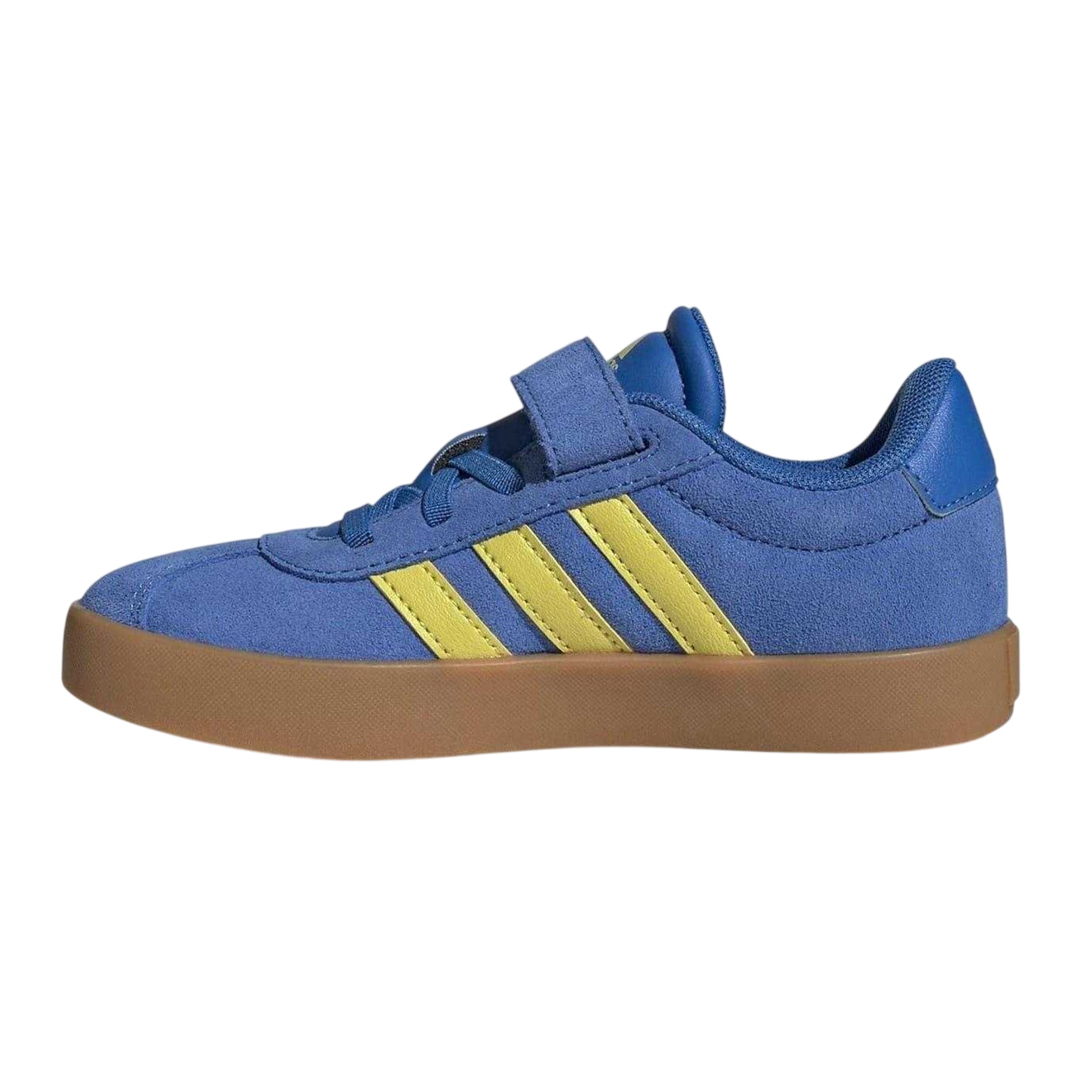 Royal Blue-Yellow Sulphur - Side - Adidas Boys VL Court 3.0 3 Stripes Suede Trim Trainers