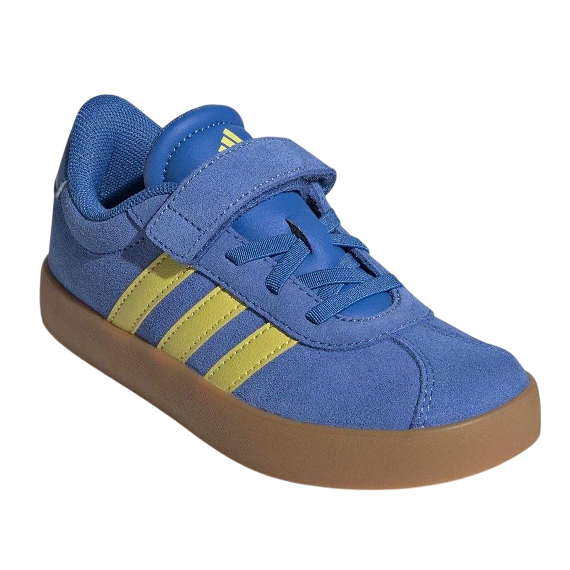 Royal Blue-Yellow Sulphur - Pack Shot - Adidas Boys VL Court 3.0 3 Stripes Suede Trim Trainers