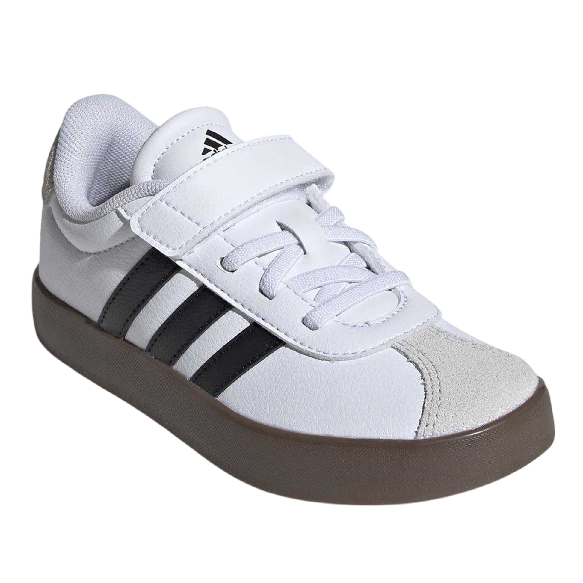 White-Gum - Pack Shot - Adidas Boys VL Court 3.0 3 Stripes Suede Trim Trainers