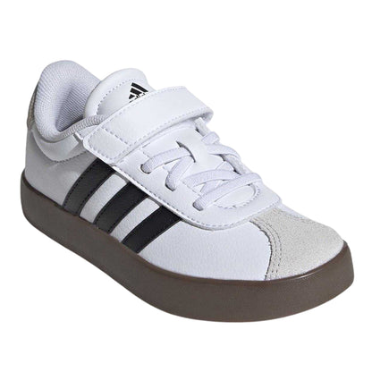 White-Gum - Pack Shot - Adidas Boys VL Court 3.0 3 Stripes Suede Trim Trainers