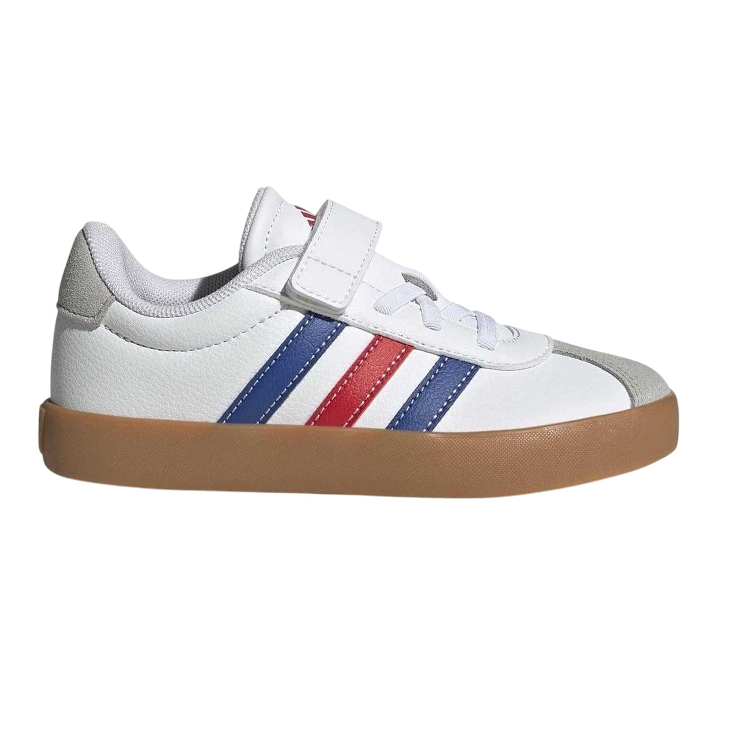 White-Royal Blue-Red - Front - Adidas Boys VL Court 3.0 3 Stripes Suede Trim Trainers