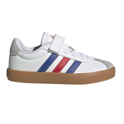White-Royal Blue-Red - Front - Adidas Boys VL Court 3.0 3 Stripes Suede Trim Trainers