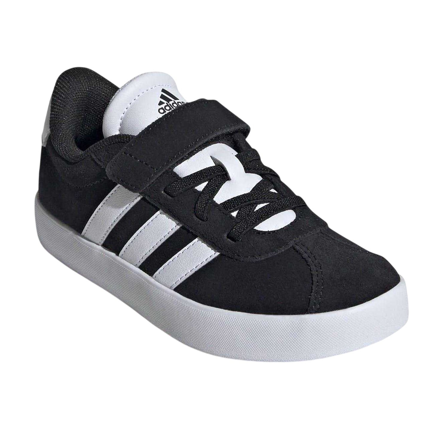 Black-White - Pack Shot - Adidas Boys VL Court 3.0 3 Stripes Suede Trim Trainers