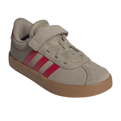 Brown-Red - Pack Shot - Adidas Boys VL Court 3.0 3 Stripes Suede Trim Trainers