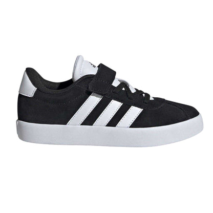 Black-White - Front - Adidas Boys VL Court 3.0 3 Stripes Suede Trim Trainers