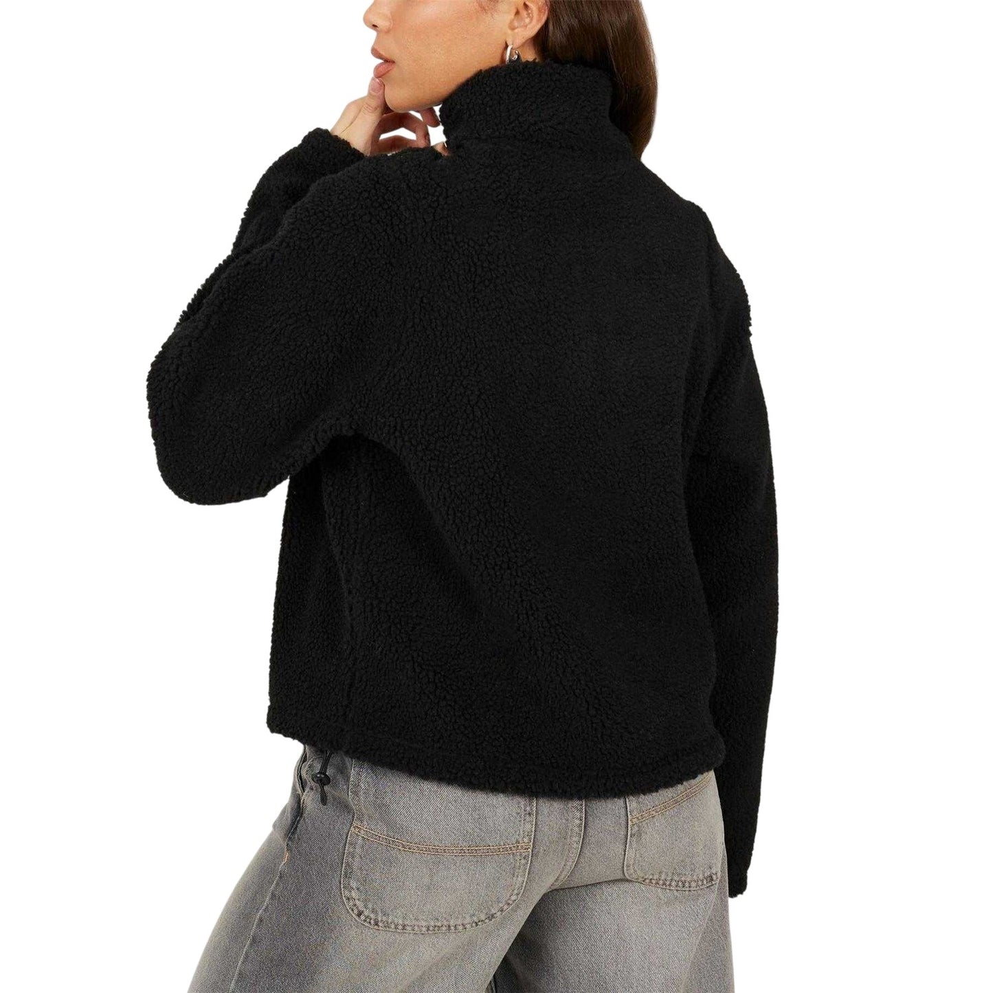 Black - Back - Brave Soul Womens-Ladies Fleece Quarter Zip Sweatshirt