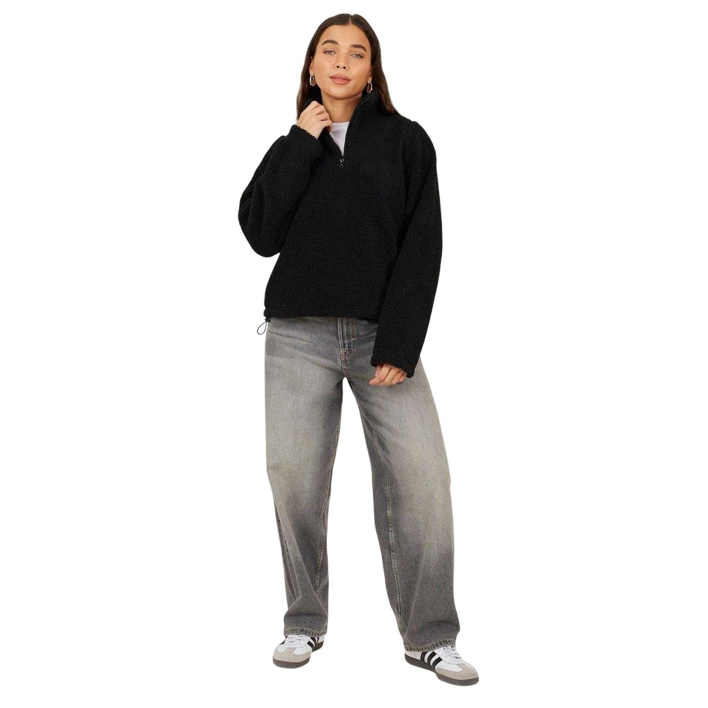 Black - Side - Brave Soul Womens-Ladies Fleece Quarter Zip Sweatshirt