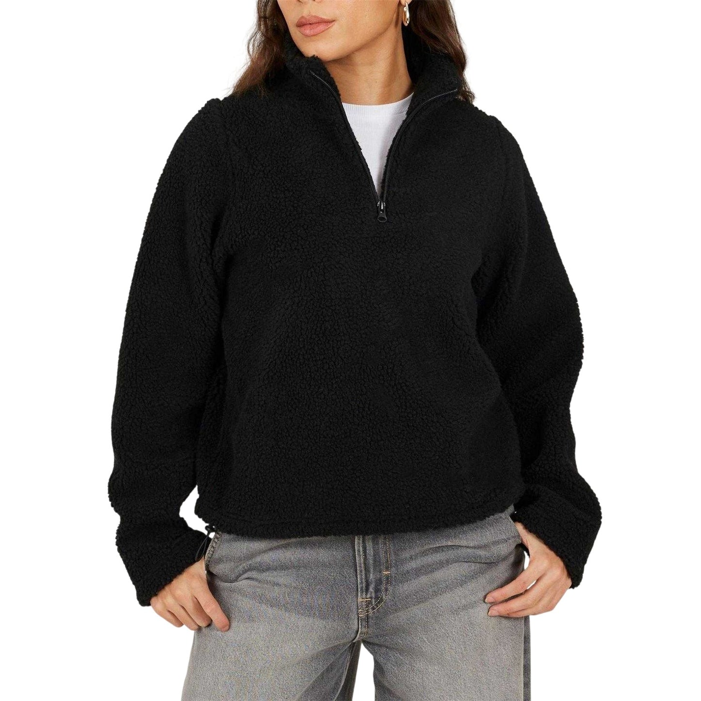 Black - Front - Brave Soul Womens-Ladies Fleece Quarter Zip Sweatshirt