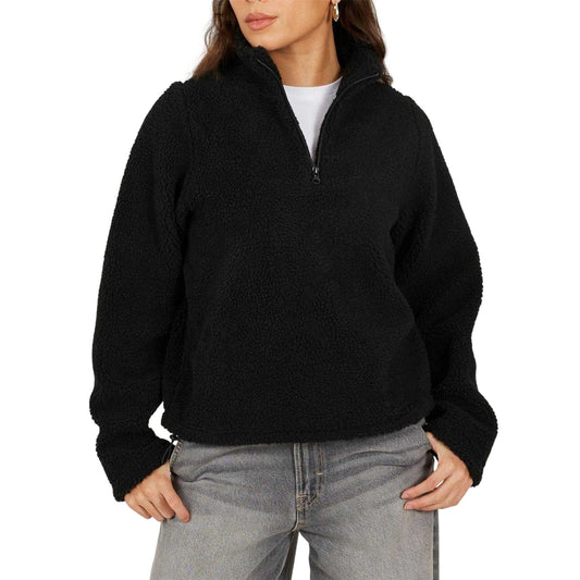 Black - Front - Brave Soul Womens-Ladies Fleece Quarter Zip Sweatshirt