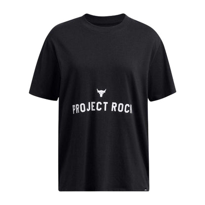 Black - Front - Under Armour Womens-Ladies Project Rock Text Loose Fit T-Shirt