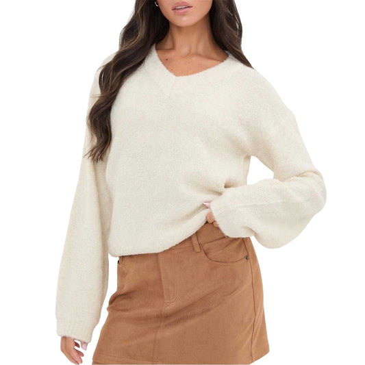 Cream - Front - I Saw It First Womens-Ladies V Neck Jumper